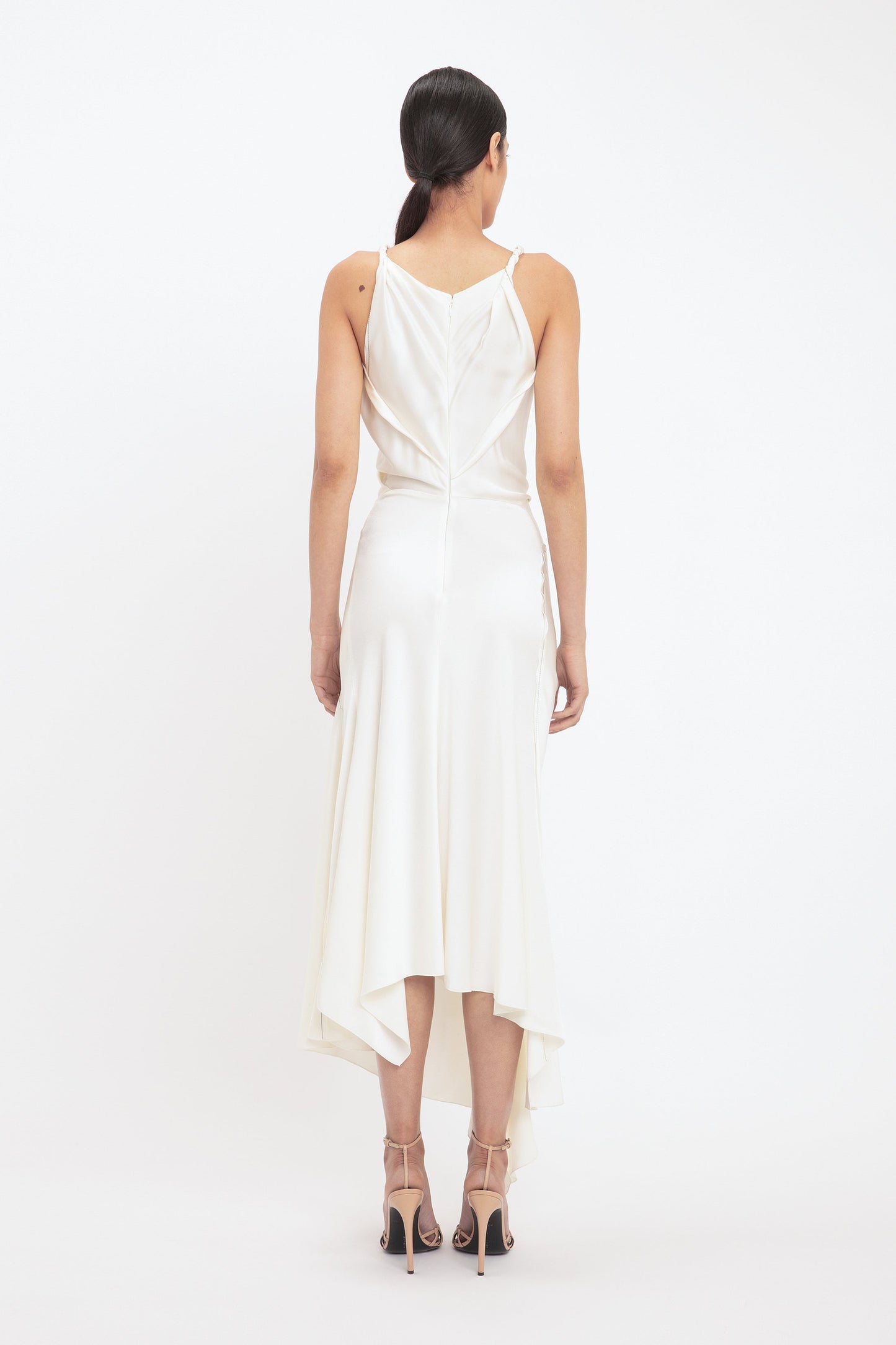 Asymmetric Draped Midi Dress In Ivory