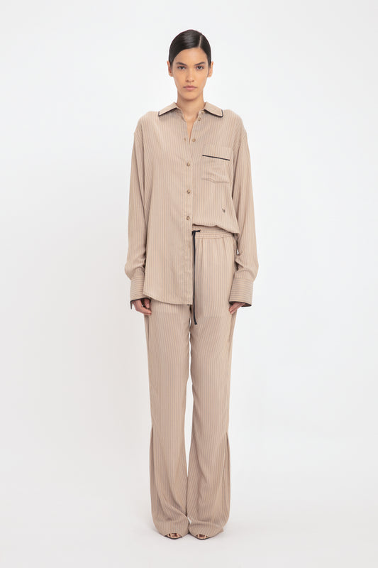 Pleat Detail Pyjama Trouser In Tobacco-Midnight