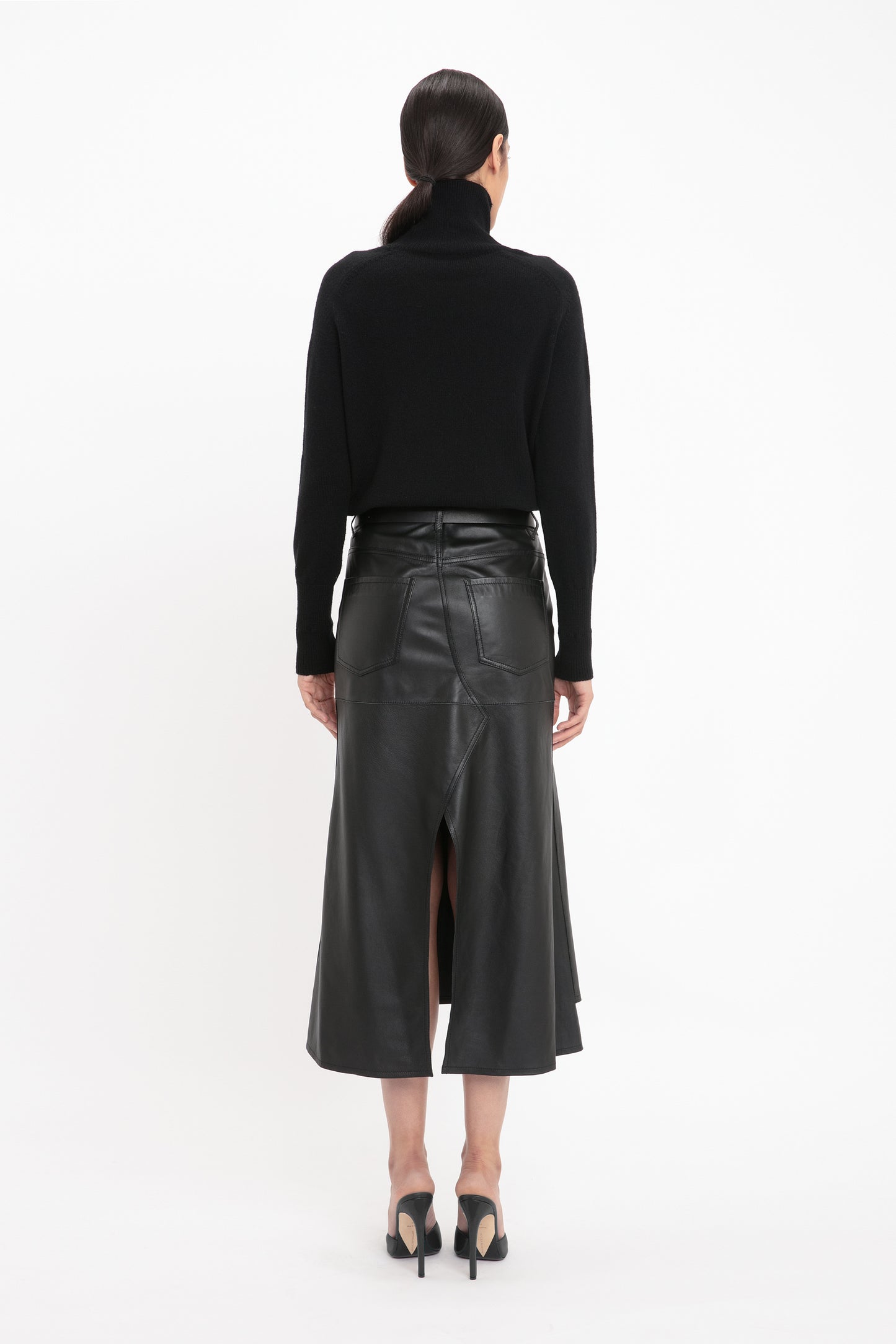 Panelled Flare Skirt In Soft Black Leather