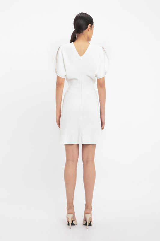 Exclusive Gathered Waist Mini Dress In Ivory
