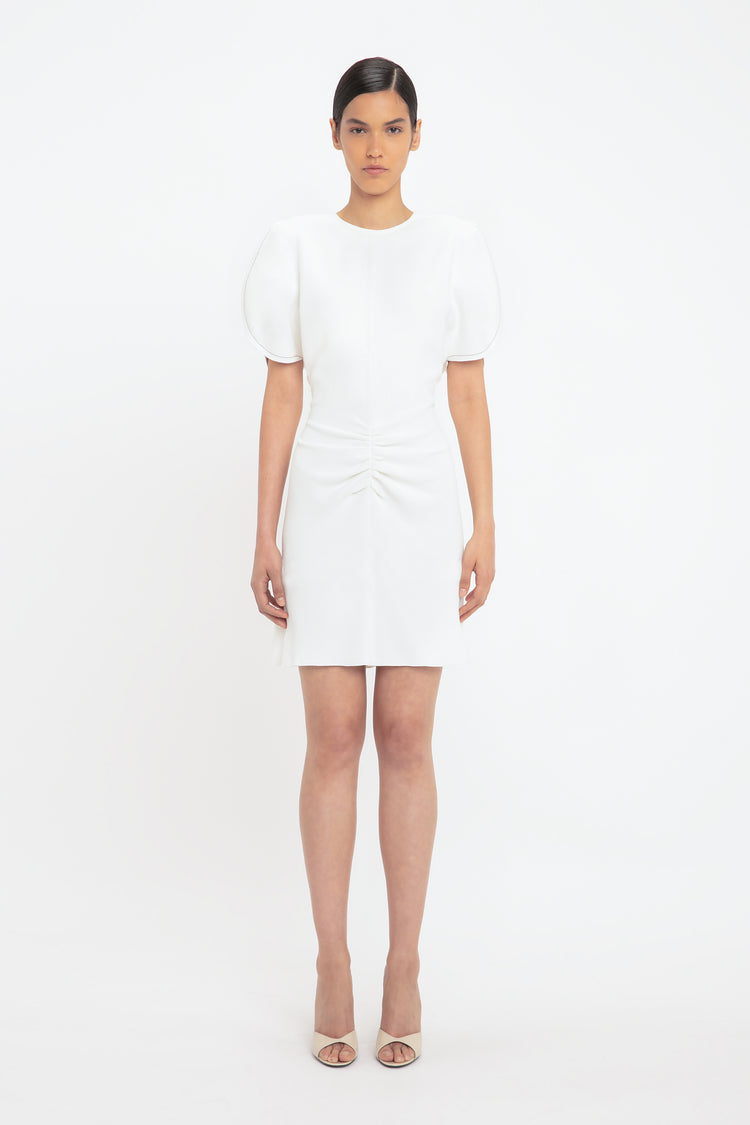 Exclusive Gathered Waist Mini Dress In Ivory