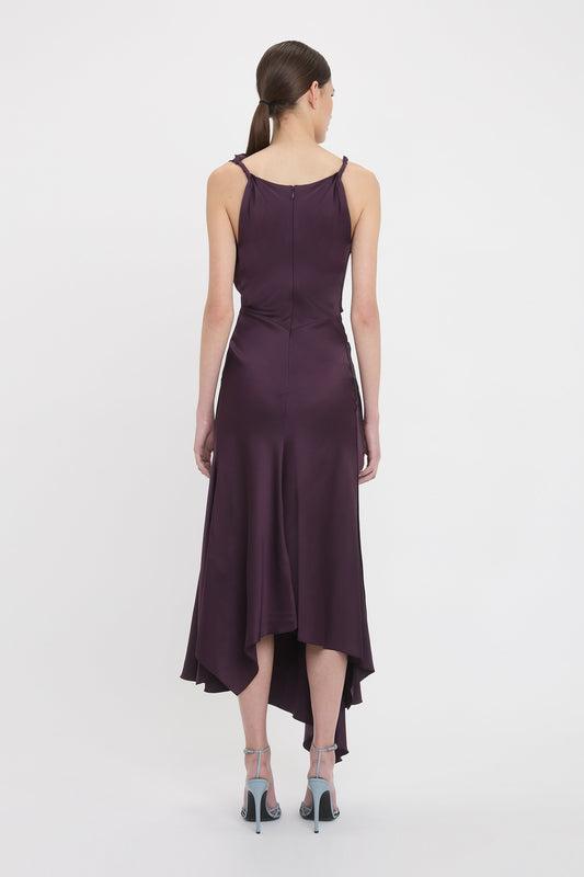 Asymmetric Draped Midi Dress In Fig