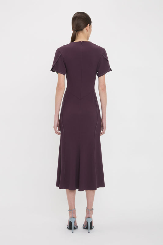 Gathered V-Neck Midi Dress In Fig