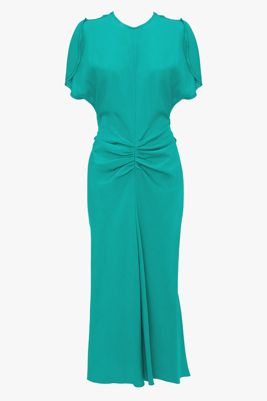 Gathered Waist Midi Dress In Peacock