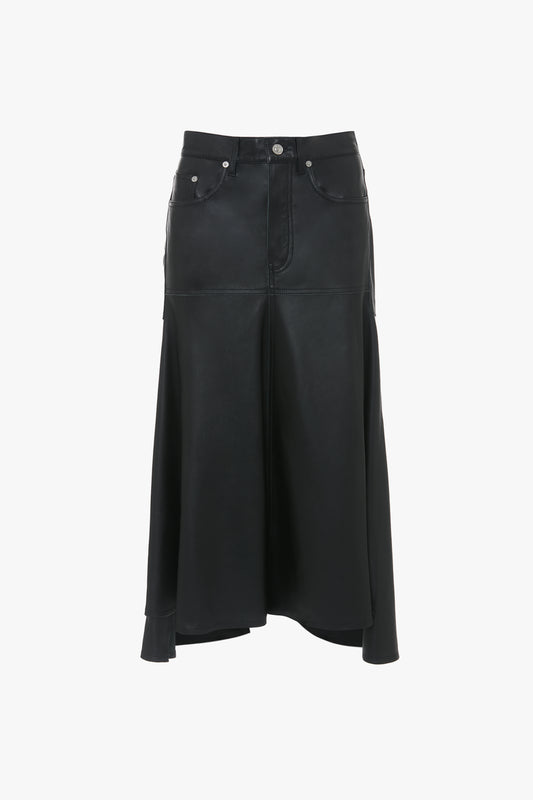 Panelled Flare Skirt In Soft Black Leather