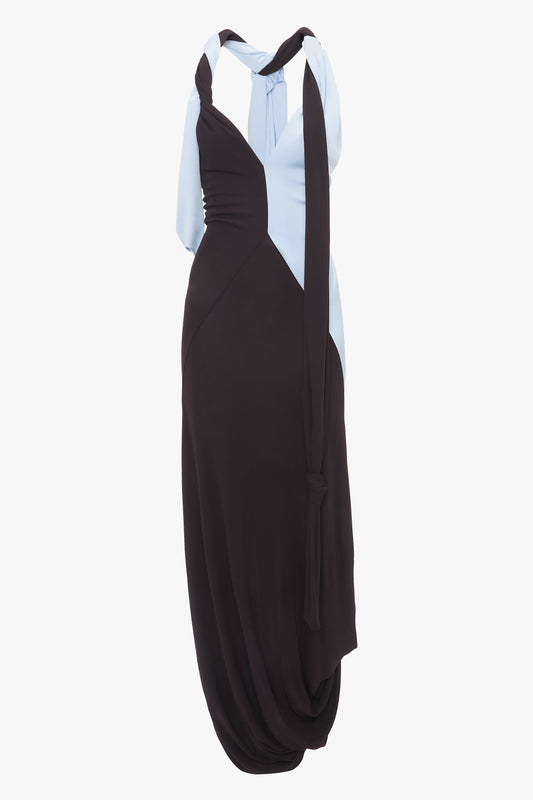 Twisted Halter Strap Jersey Dress In Ebony-Iceberg