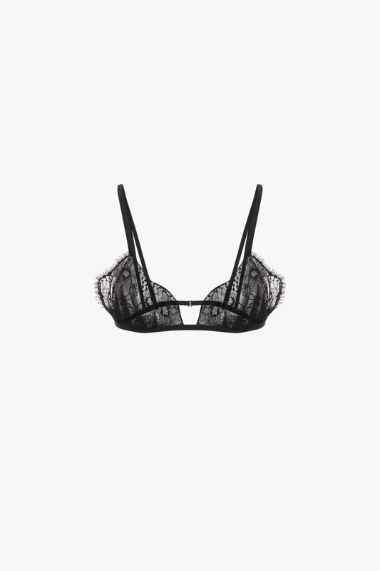 Pleat Detail Lace Bra In Black