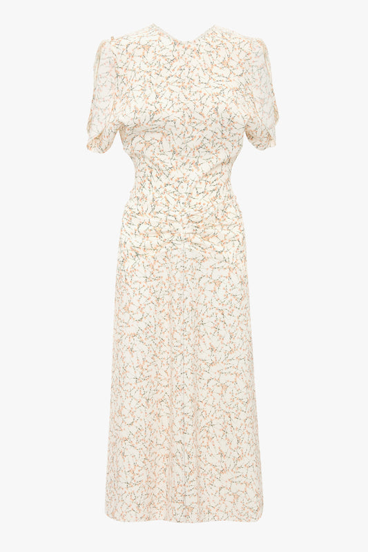 Gathered Waist Midi Dress In Floral Ovation Peach