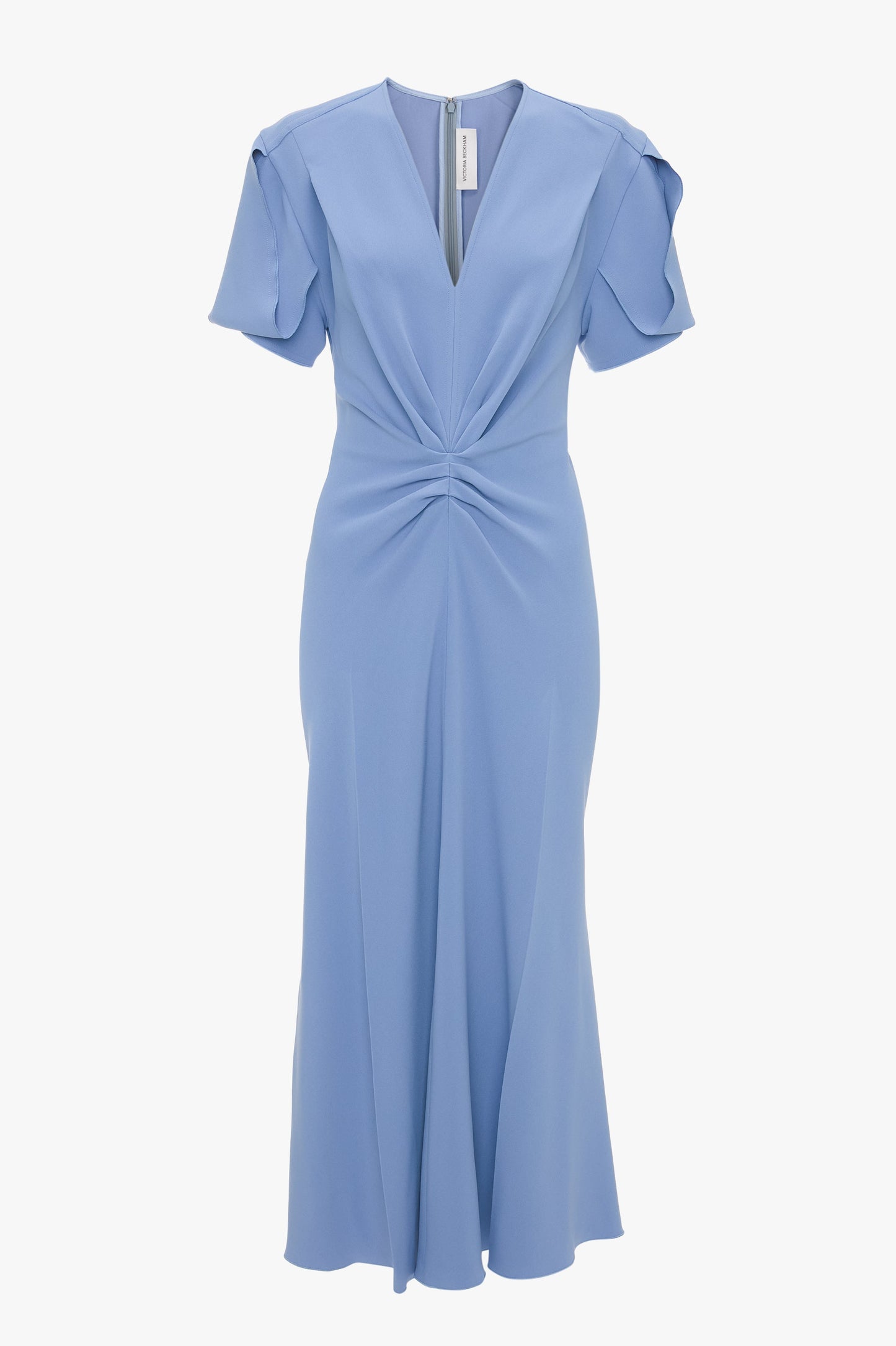 Gathered V-Neck Midi Dress In Bluebell