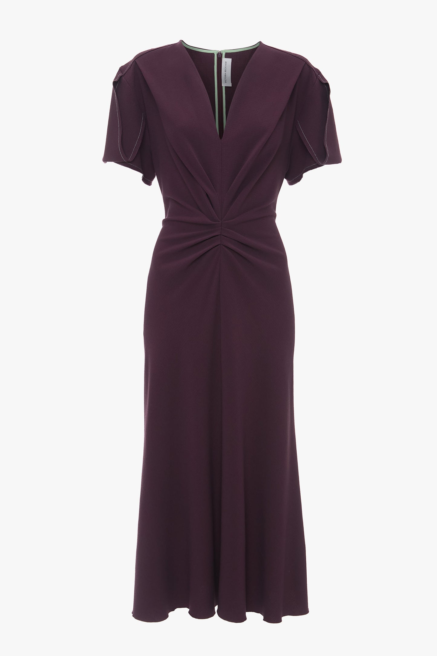 Gathered V-Neck Midi Dress In Fig