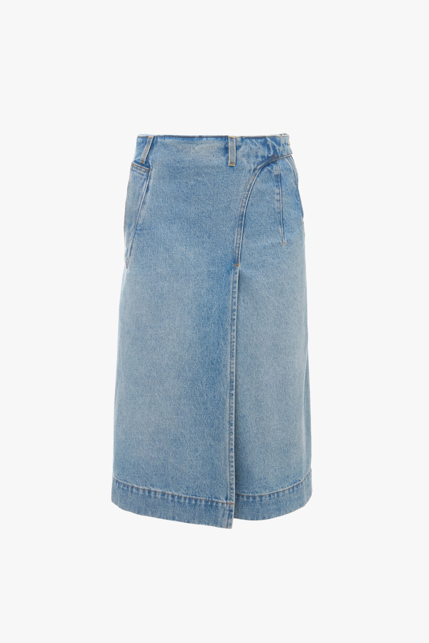 Denim Wrap Detail Skirt In Pale Blue Wash