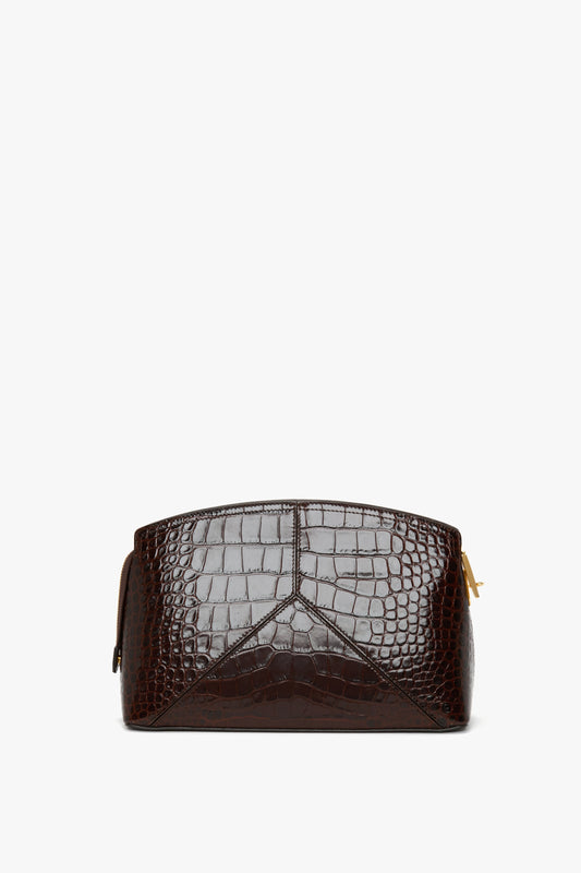 Victoria Clutch Bag In Dark Brown Croc Embossed Leather