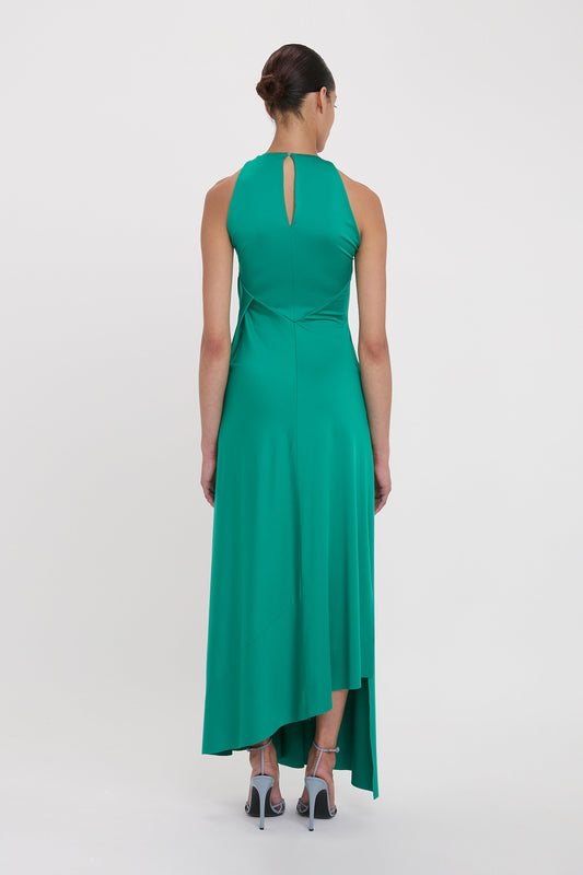 Sleeveless Drape Front Gown In Peacock