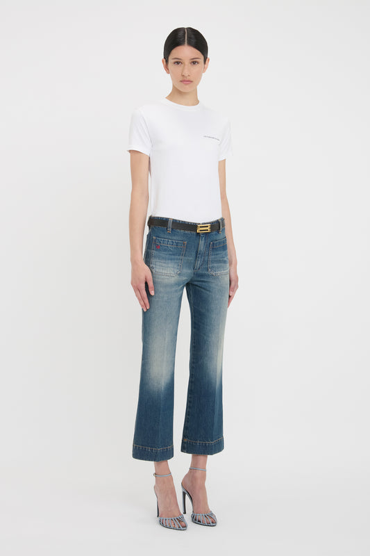 Cropped Kick Alina High Waisted Jean In Mid Blue