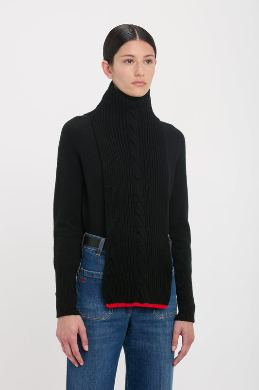 Knitted Polo Neck Scarf In Black-Red