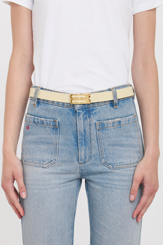 Frame Belt In Ivory Grained Leather