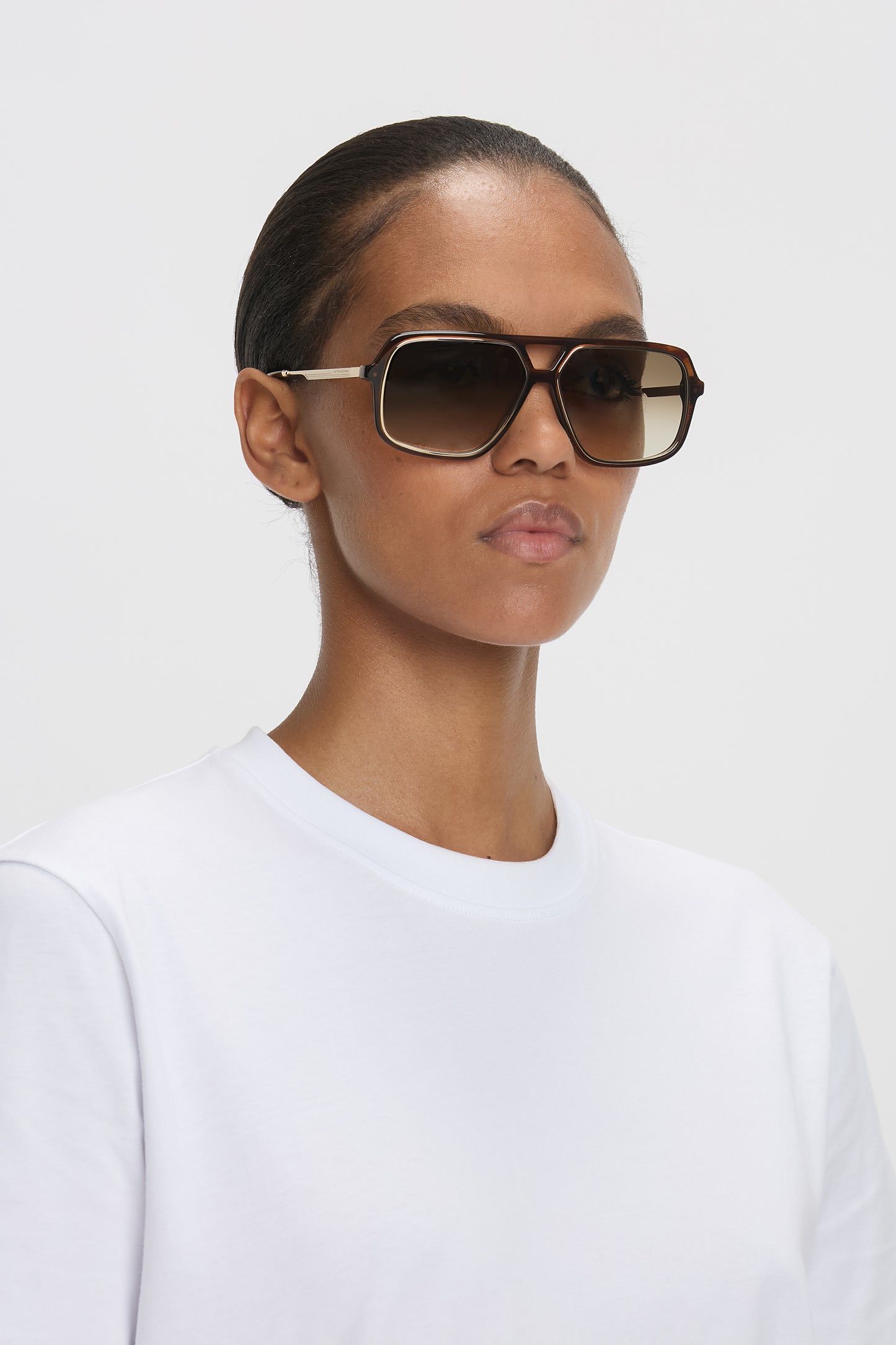 Double Bridge Aviator Sunglasses In Brown Horn