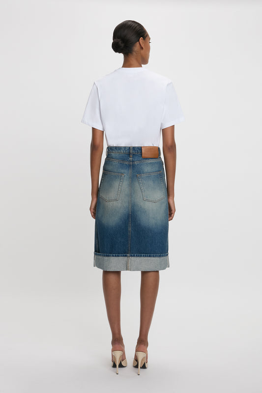 Placket Detail Denim Skirt In Heavy Vintage Indigo Wash