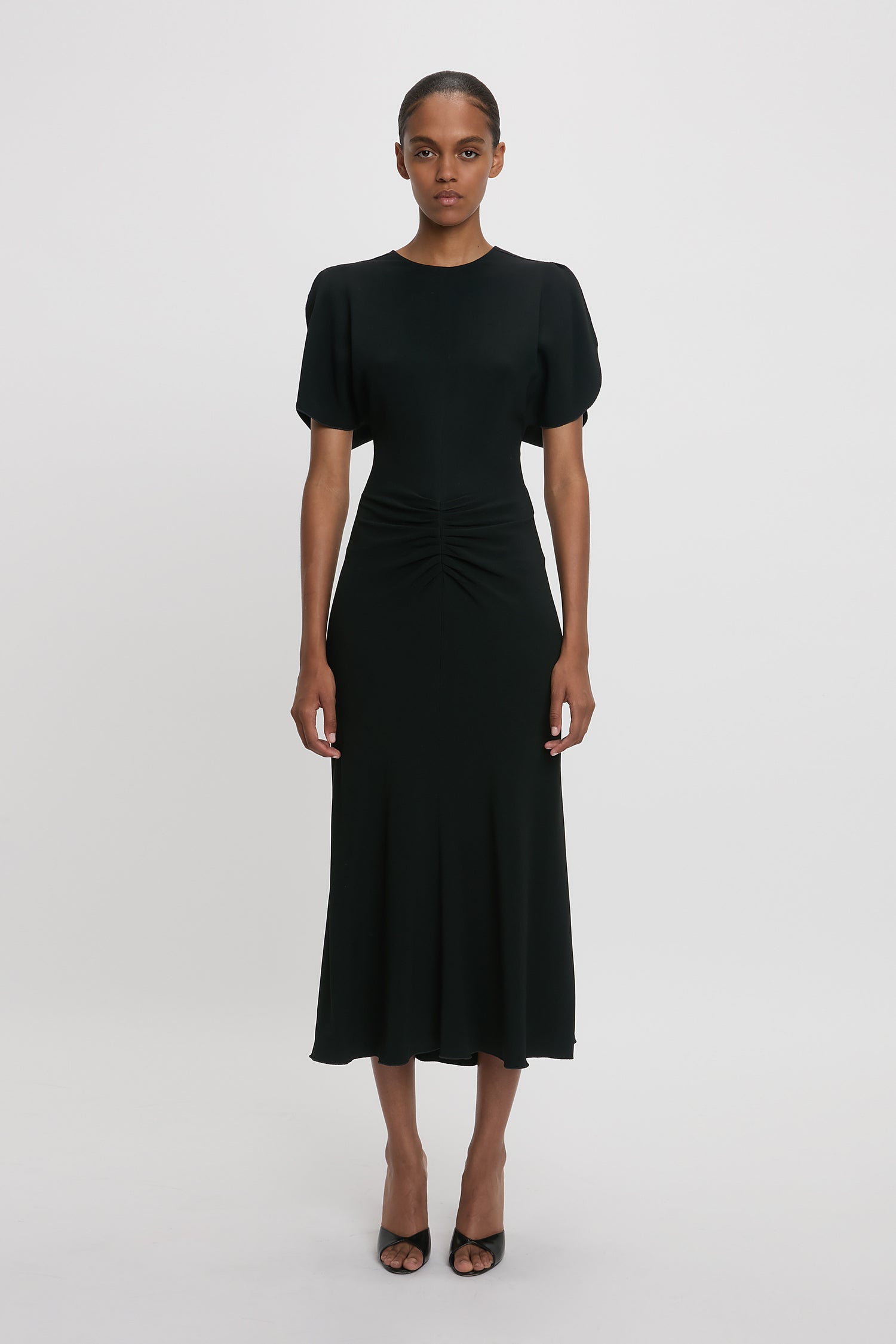 Gathered Waist Midi Dress In Black – Victoria Beckham Inc