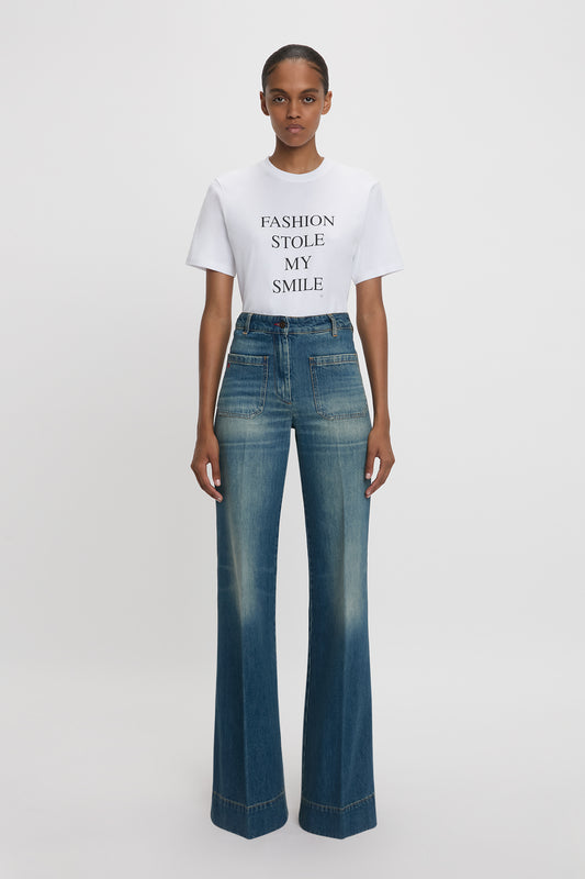 Fashion Stole My Smile Slogan T-Shirt In White