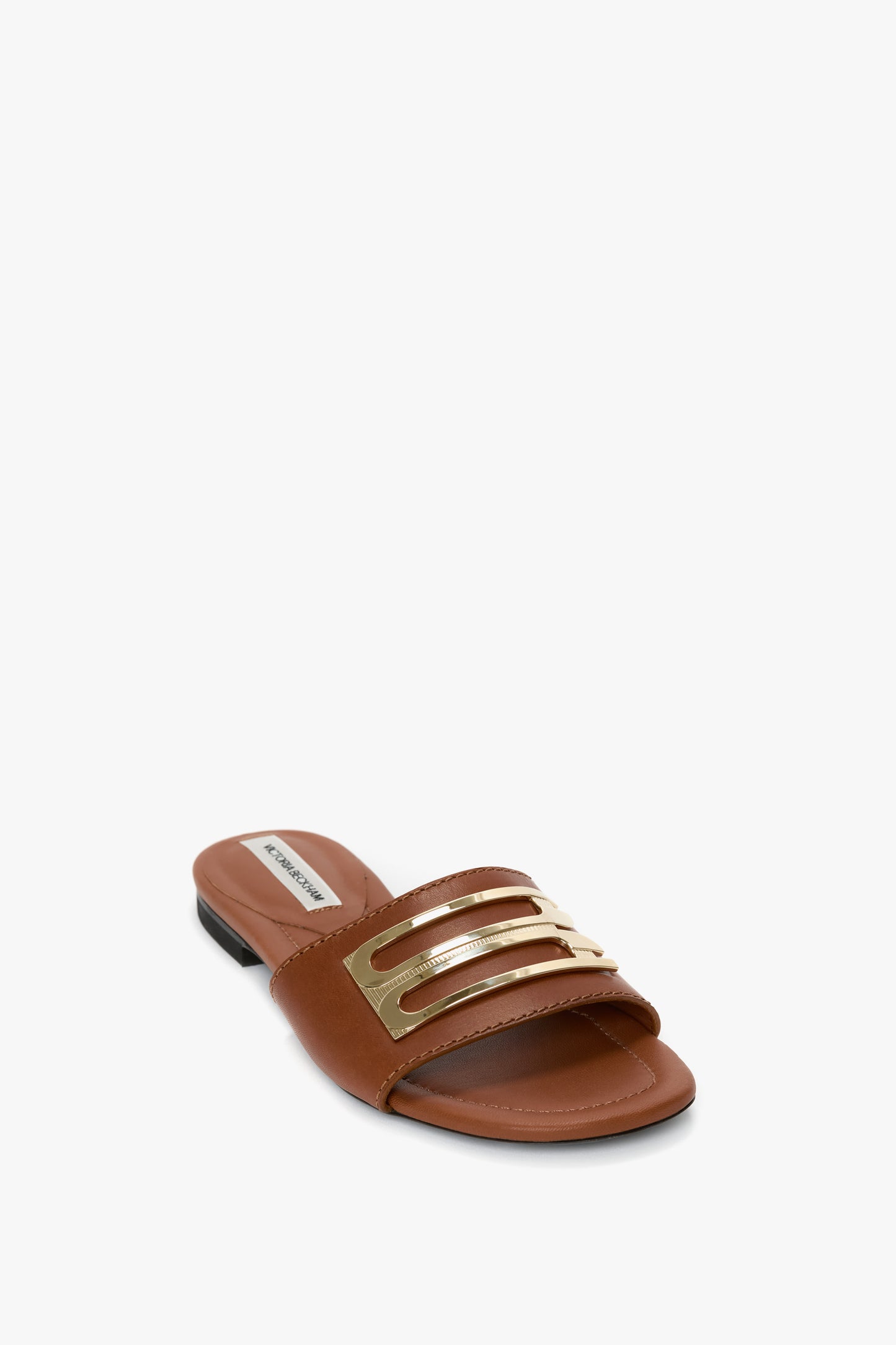 B Buckle Slide In Light-Pastel Brown Leather