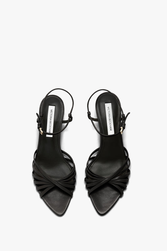 Open Toe Cage Kitten Heel In Black Leather