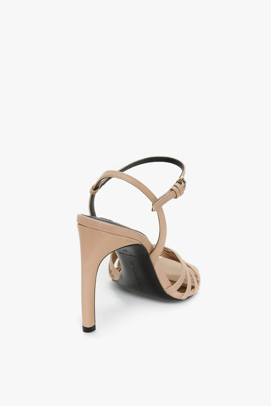 Open Toe Cage Sandal In Taupe Leather