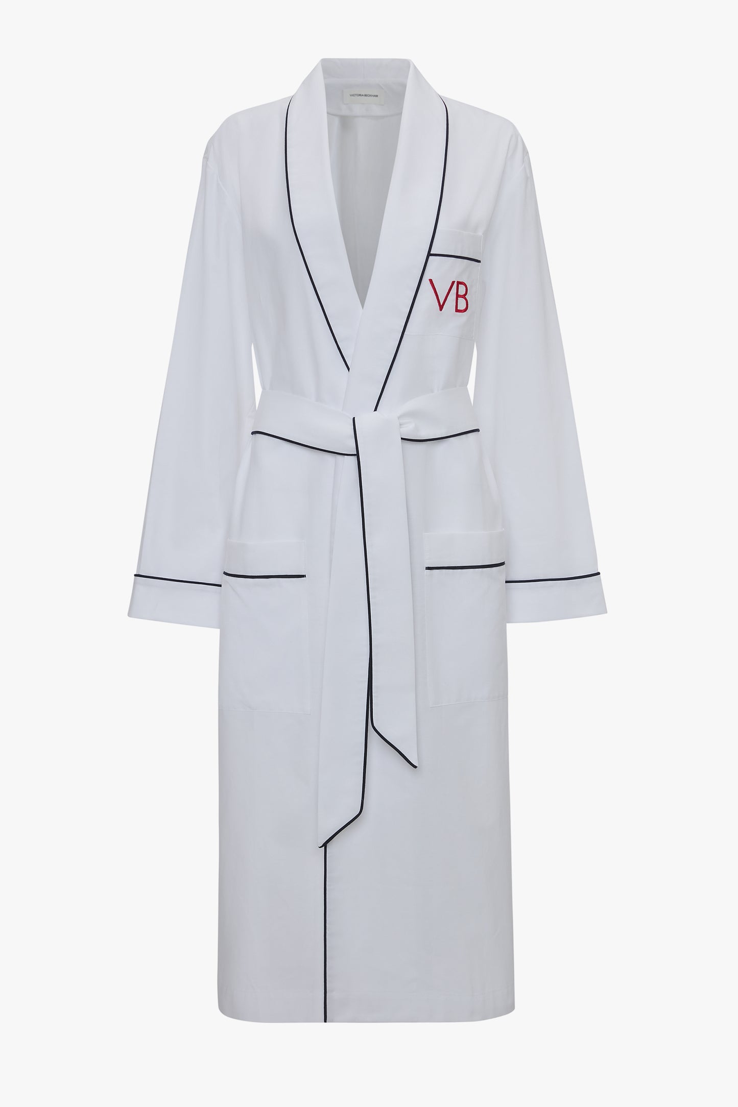 Piping Detail Pyjama Robe In White