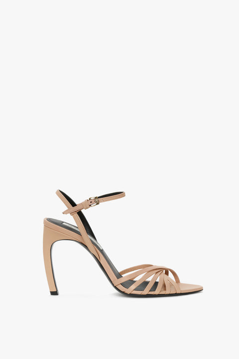 Open Toe Cage Sandal In Taupe Leather