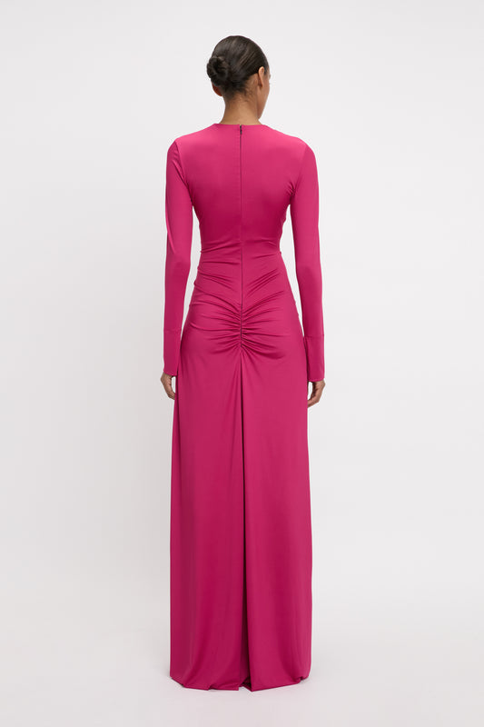 Ruched Detail Floor-Length Gown In Cherry