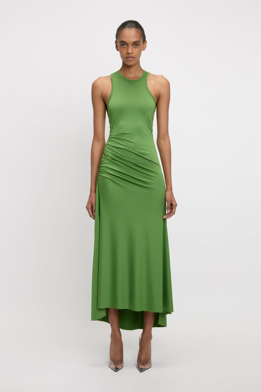 Asymmetric Tank Midi Dress In Algae