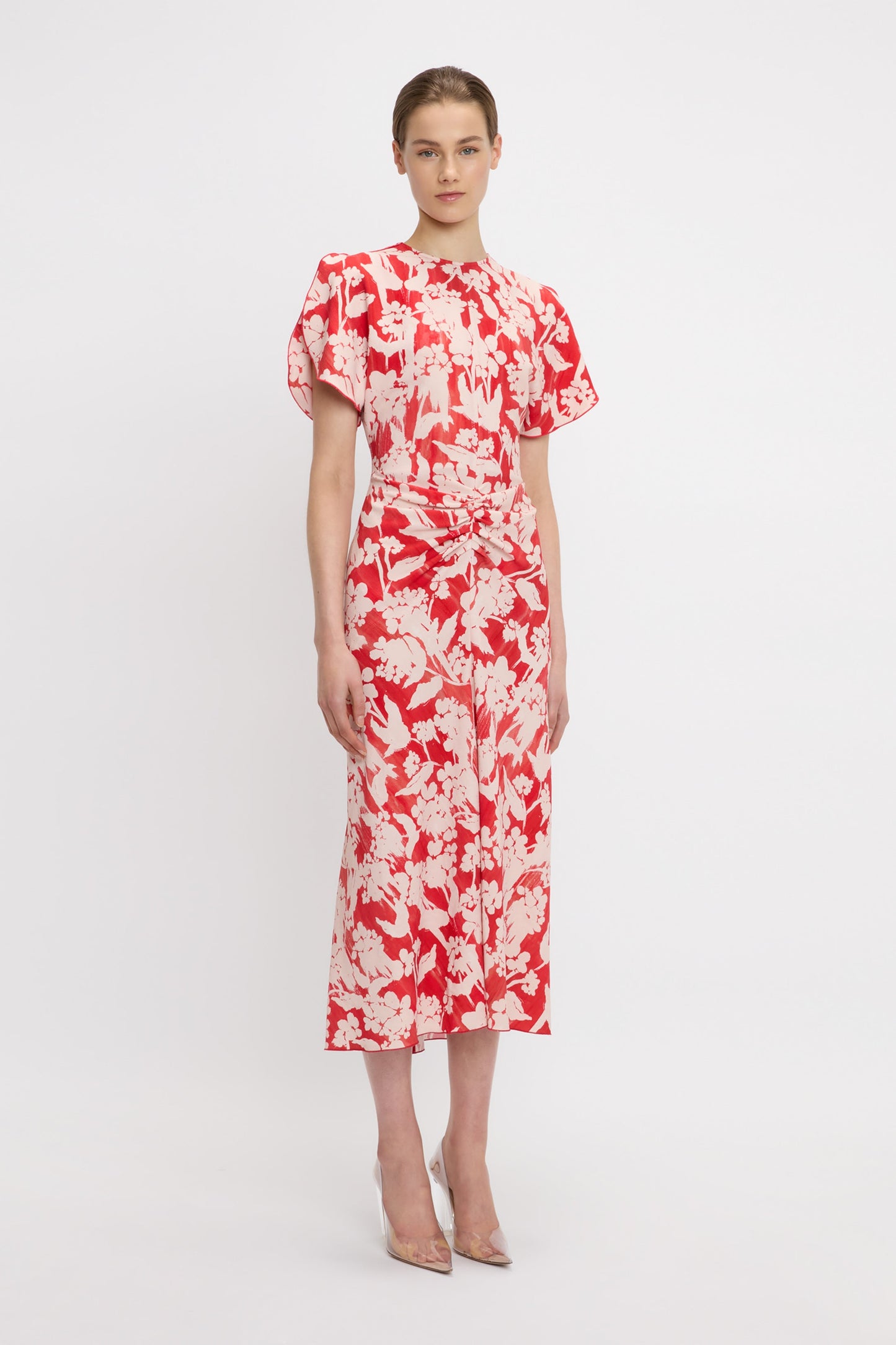 Gathered Waist Midi Dress In Chilli-Blush