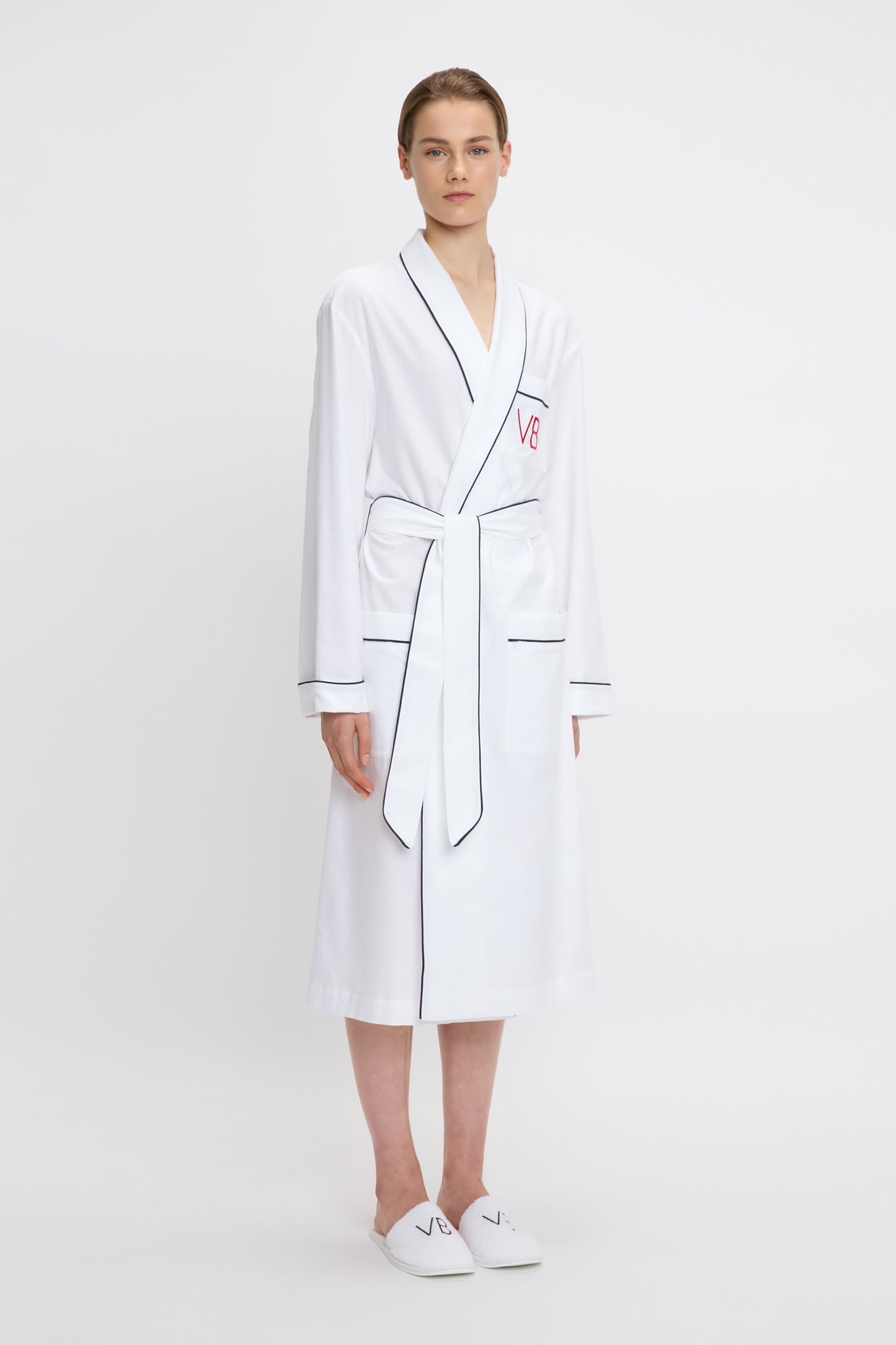 Piping Detail Pyjama Robe In White