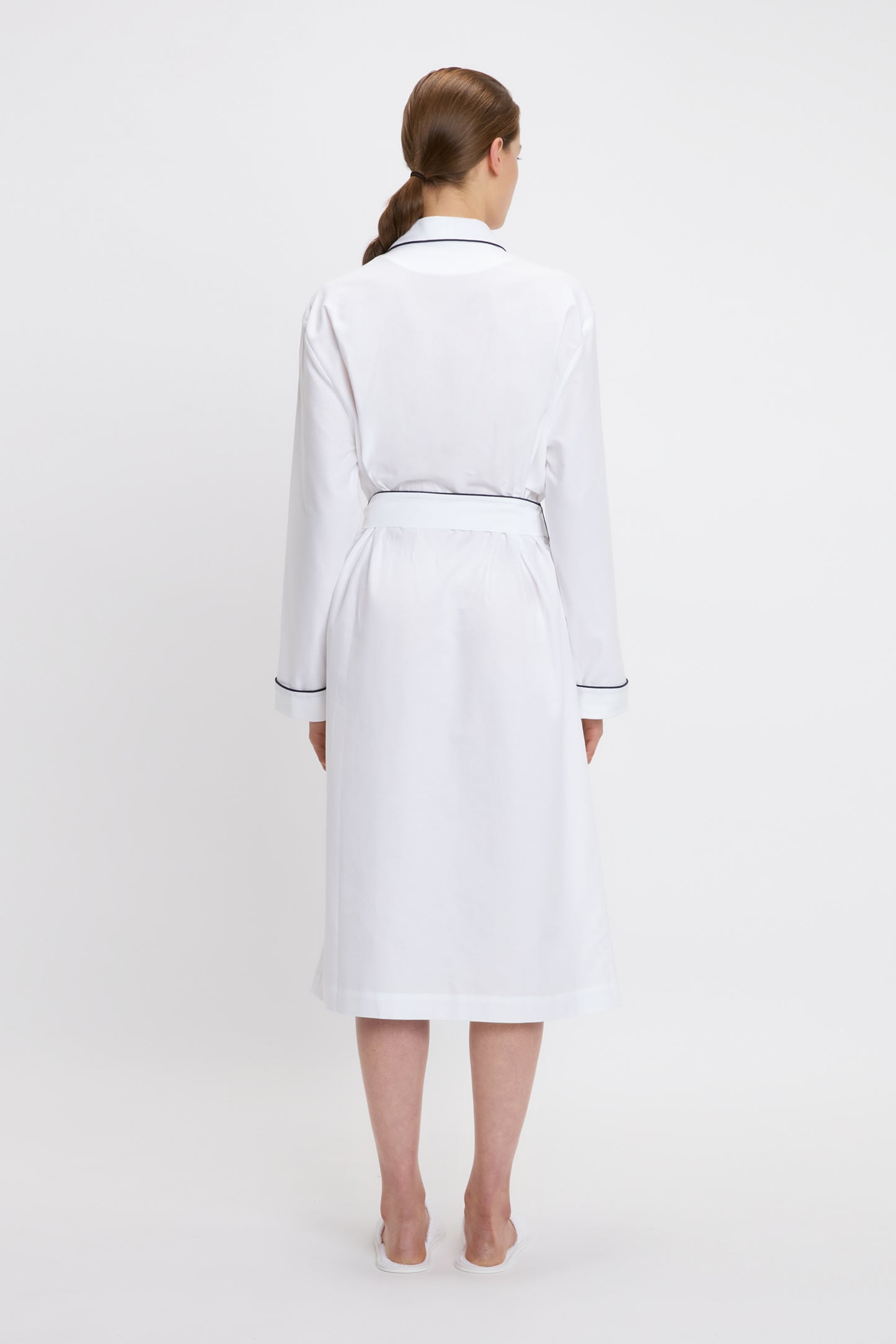 Piping Detail Pyjama Robe In White