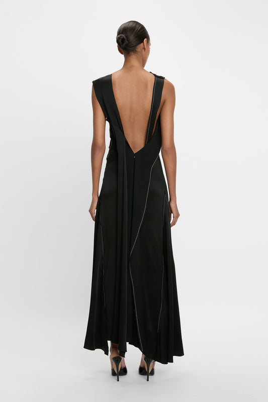 Draped Lace Detail Midi Dress In Black