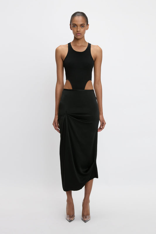 Draped Pleat Detail Skirt In Black