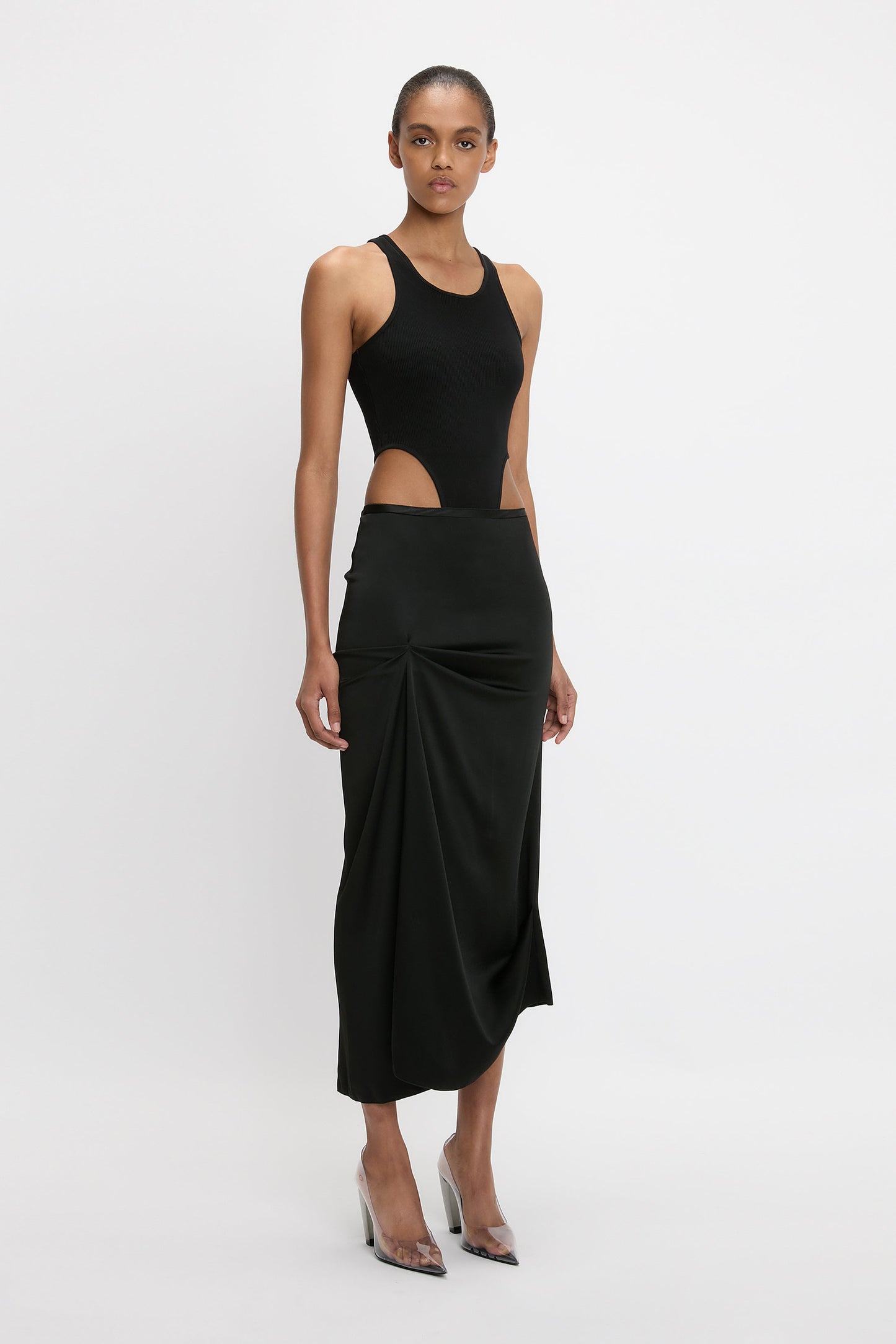 Draped Pleat Detail Skirt In Black