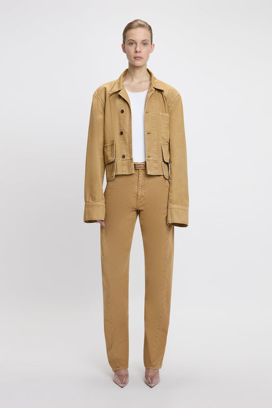 Denim Utility Jacket In Beige
