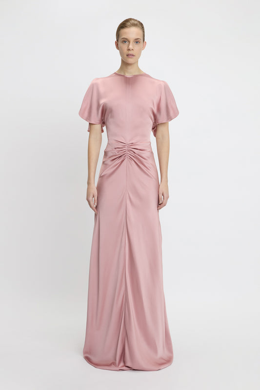 Gathered Waist Closed Back Floor-Length Dress In Peony