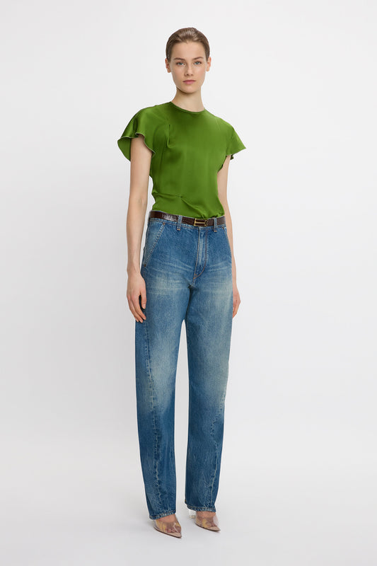 ハイライズ★クレープ★ワイドパンツ★ VICTORIA BECKHAM Twisted Slouch Jean In Beige | Designer Jeans | Victoria