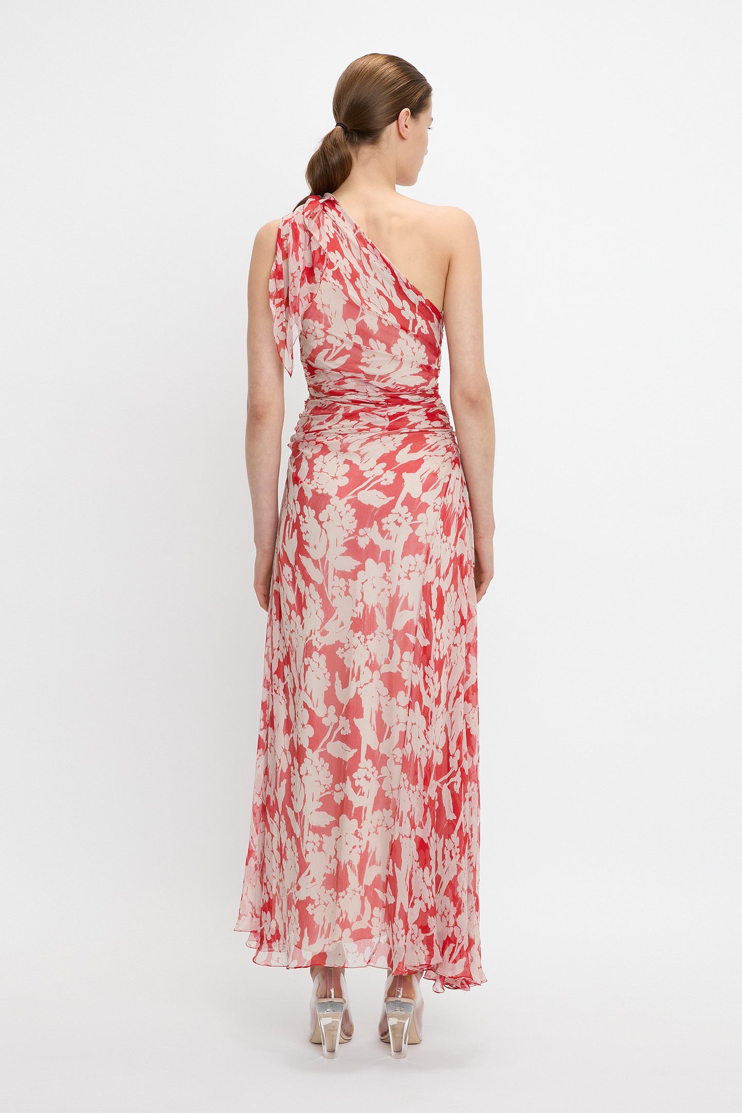 One Shoulder Draped Midi Dress In Chilli-Blush