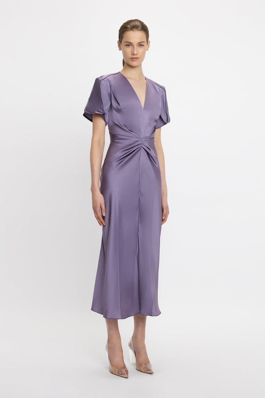 ワンピース Victoria Beckham GATHERED V-NECK MIDI DRESS Gathered V-Neck Midi Dress in Black | Designer Dresses