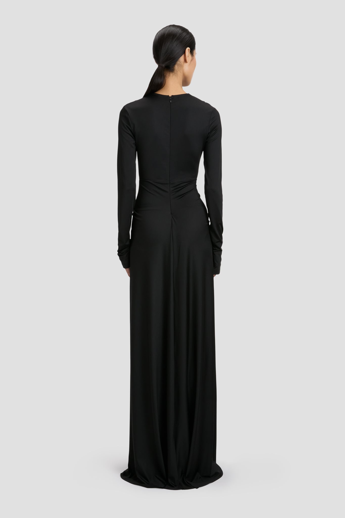 Long Sleeve Deep V-Neck Gown In Black – Victoria Beckham Inc