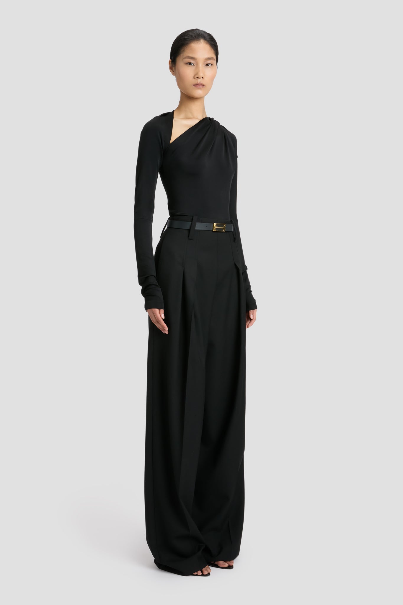 Slash Neck Jersey Top In Black