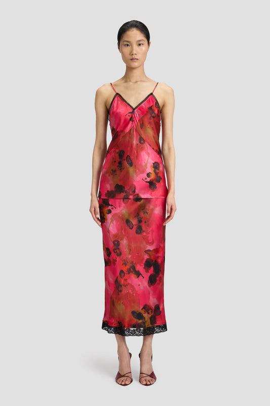 Lace Detail Cami Top In Raspberry Floral Print
