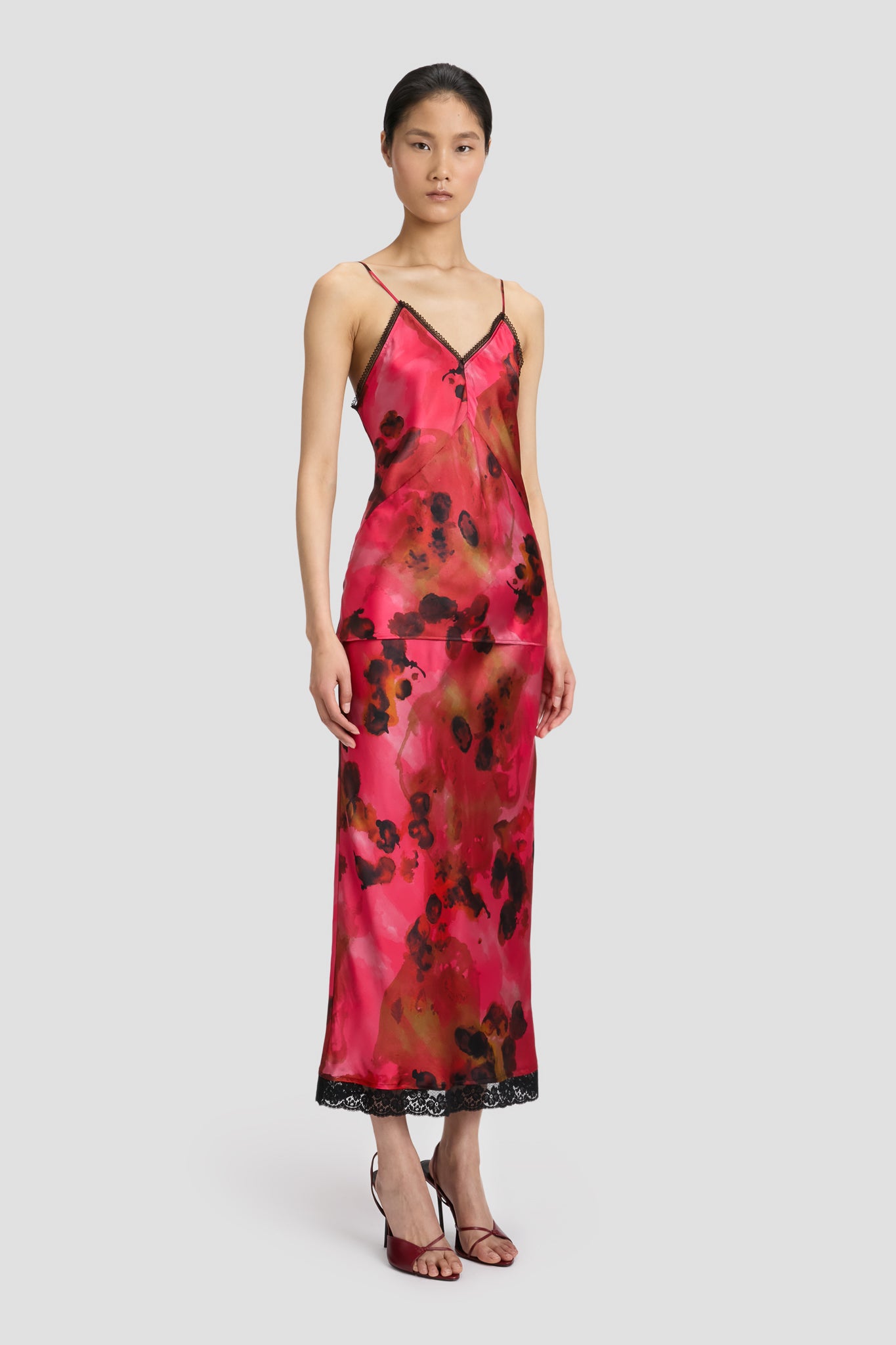 Lace Detail Cami Top In Raspberry Floral Print