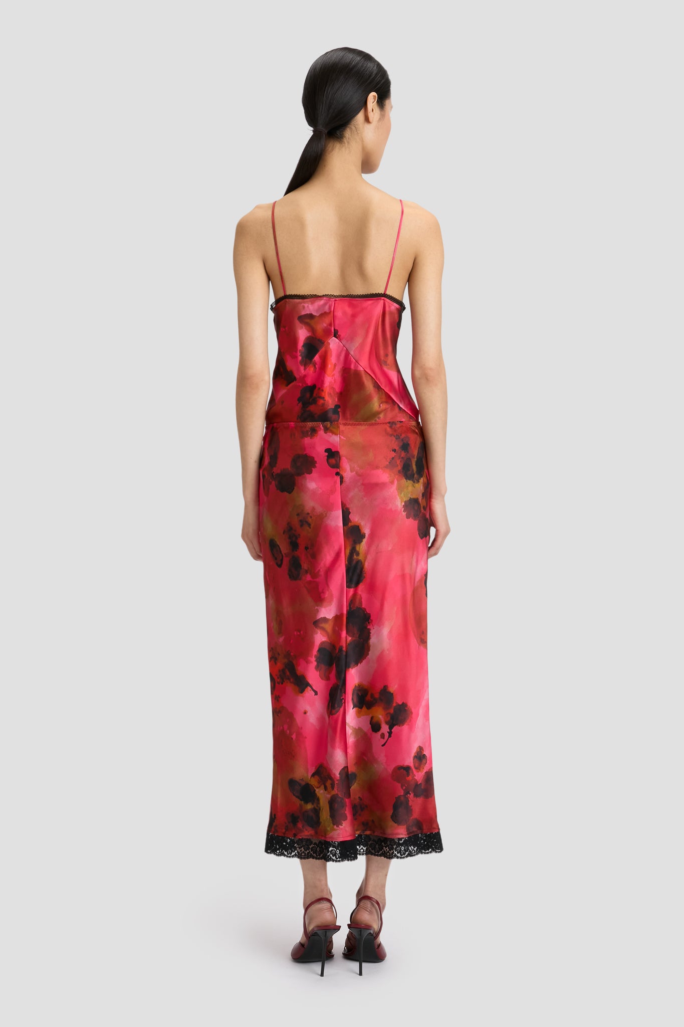 Lace Trim Slip Skirt In Raspberry Floral Print