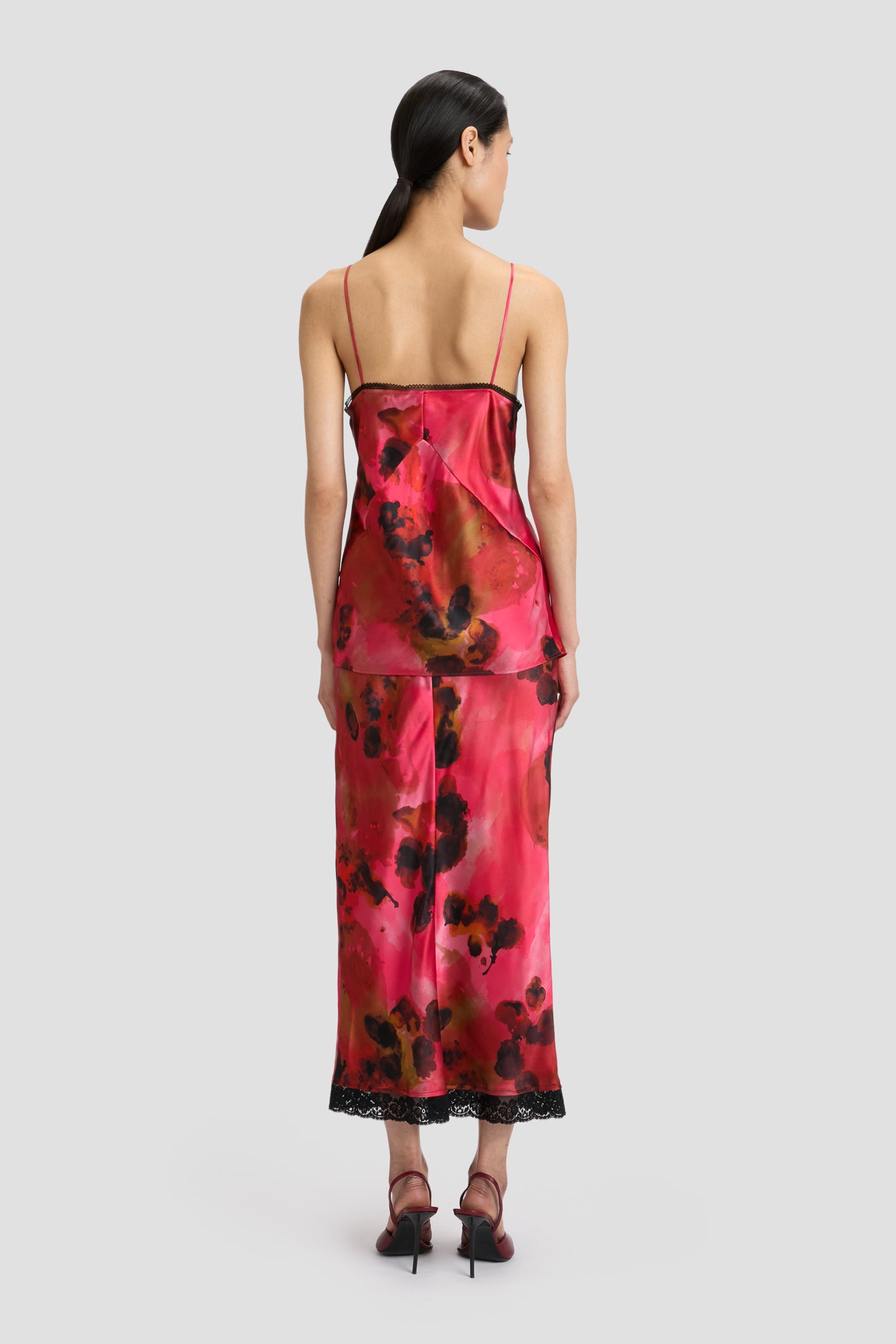 Lace Detail Cami Top In Raspberry Floral Print