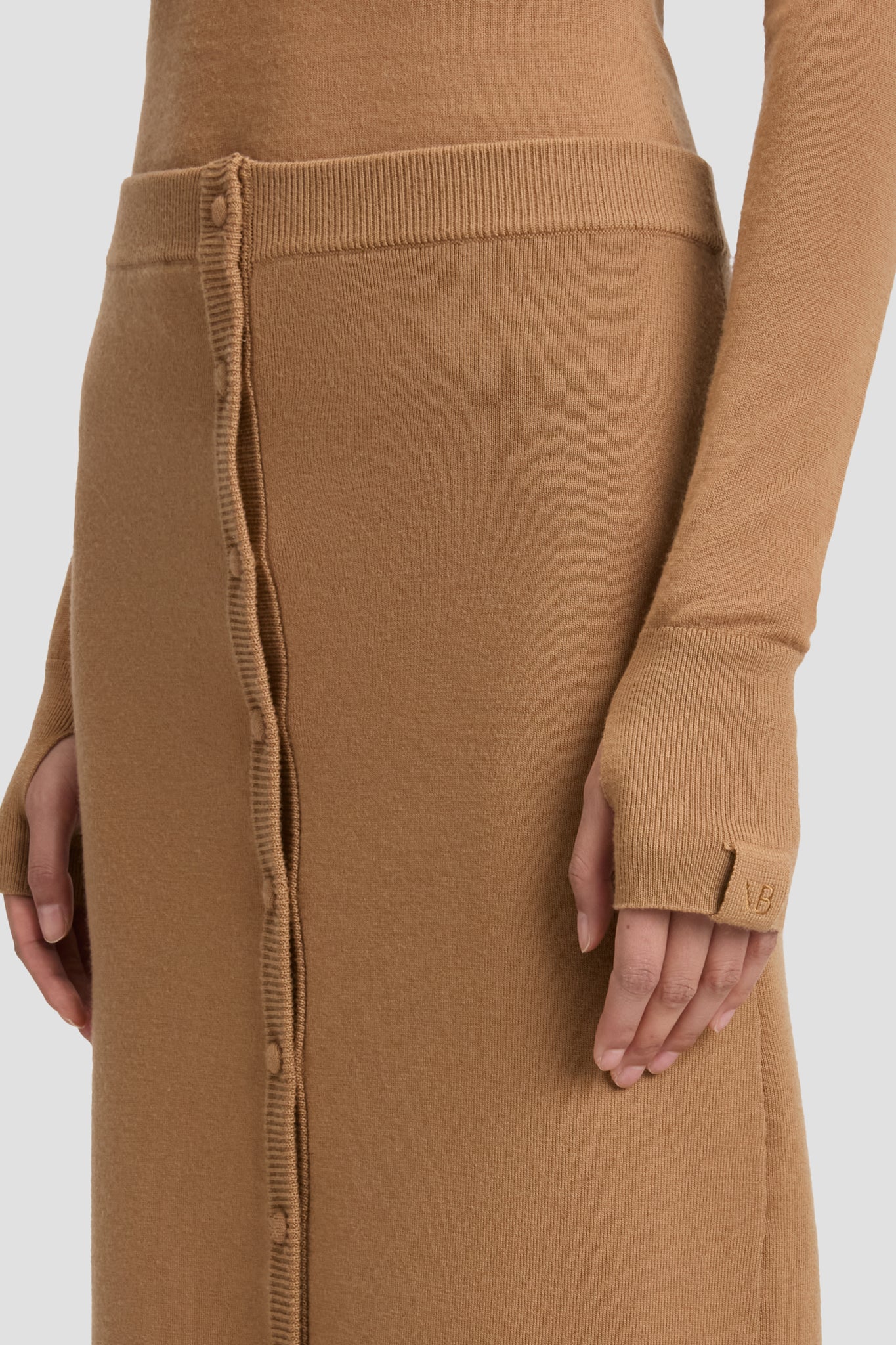 Button Detail Midi Skirt In Camel
