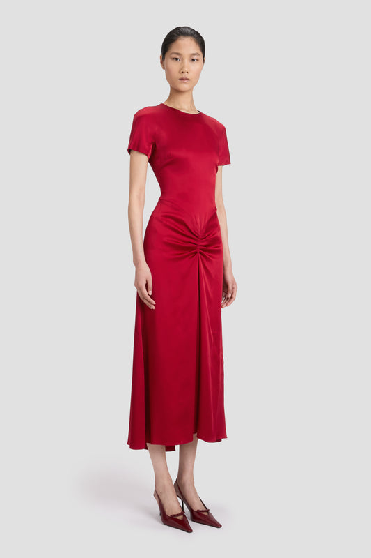 Gathered Detail T-Shirt Midi Dress In Rose
